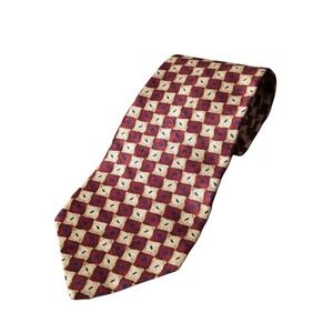 GEOFFREY BEENE Men's 100% Silk Tie Geometric Pattern Burgundy Beige